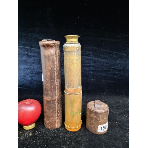 1366 - Star Lot : A wonderful 3 draw antique early brass telescope with original leather case.
Previous in ... 