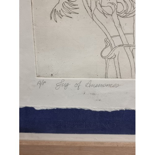 110 - Star Lot: 'Lucina Lennon' An original A/P 'Lucina Lennon' etching titled 'Jug of Anemones'. Signed, ... 