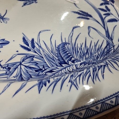 298 - A vintage beautiful large Hawthorn TGB Ironstone serving platter with blue and white swallow design.... 