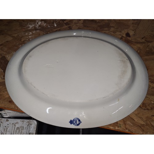 298 - A vintage beautiful large Hawthorn TGB Ironstone serving platter with blue and white swallow design.... 