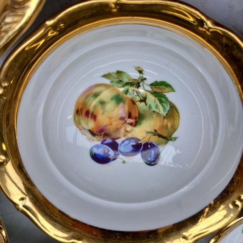 405 - Vintage Czechoslovakian porcelain bowl set with gilded rims and fruit designs. Marked “Made in Czech... 