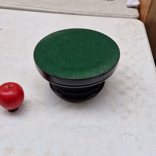 423 - A large Vintage black-painted wooden trophy or dome display stand with a green felt bottom.