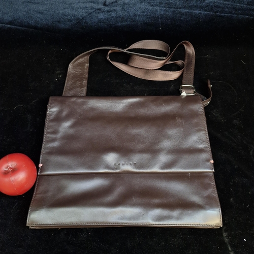 163 - A quality Radley soft chocolate brown leather shoulder bag with pink lining. Includes original dust ... 