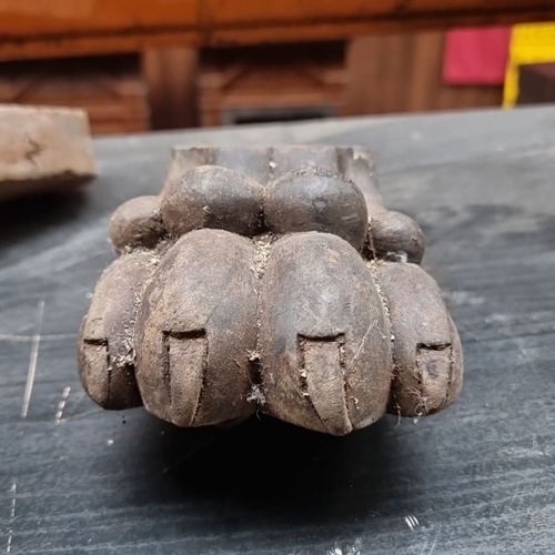 486 - Three Irish Georgian carved wooden claw  furniture legs from the early 19th century. Intricately det... 