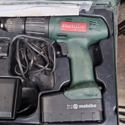 491 - Metabo SBT 15.6 Plus cordless drill set, 15.6V,   2x  batteries , includes charger and case.