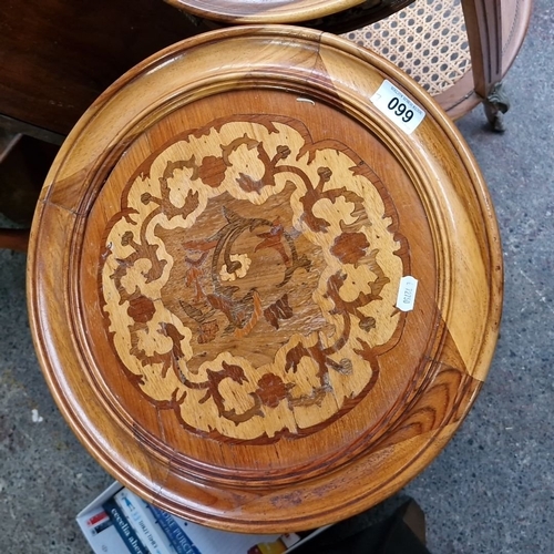 660 - Star lot : A lovely Pair of Louis XV style marquetry side tables with gilt metal mounts, cane lower ... 