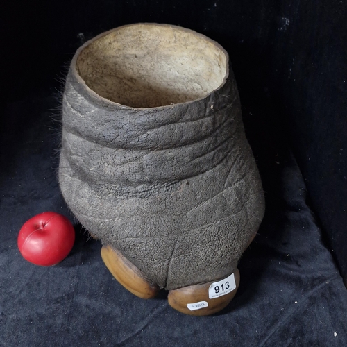 913 - Star Lot : A Victorian 19th century taxidermy hollow Indian elephants foot umbrella stand.