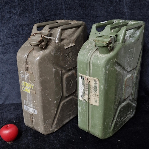 914 - Two vintage green steel 20 litre Jerry cans.