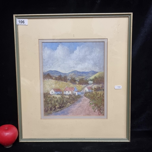 1390 - Star Lot: An original chalk pastel on paper painting. Features a countryside landscape with cottages... 