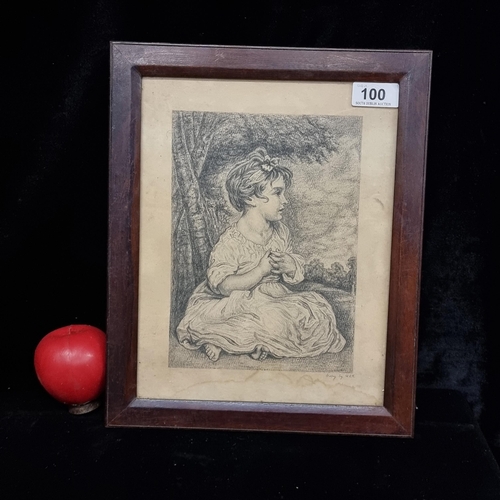 1392 - A charming original charcoal and pencil on paper drawing after an original oil painting by Sir Joshu... 