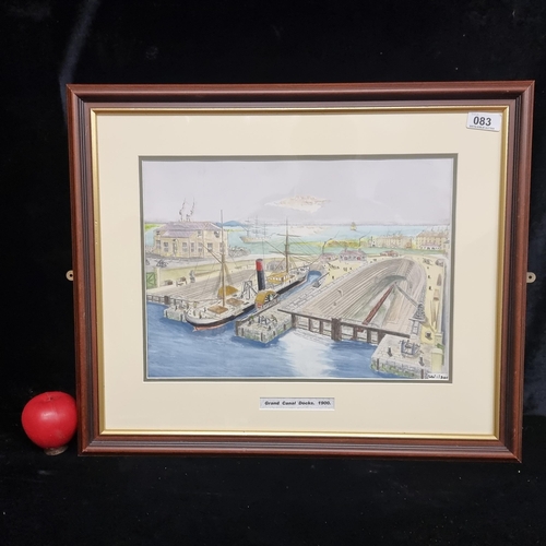 1398 - An original watercolour, gouache and pencil on paper painting titled 'Grand Canal Docks 1990'. Featu... 