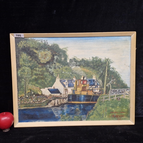 1411 - An original 'D.Keyte' oil on board painting titled 'Crinan Canan'. Features a vibrant canal scene wi... 