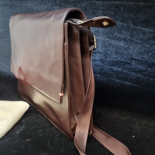 163 - A quality Radley soft chocolate brown leather shoulder bag with pink lining. Includes original dust ... 