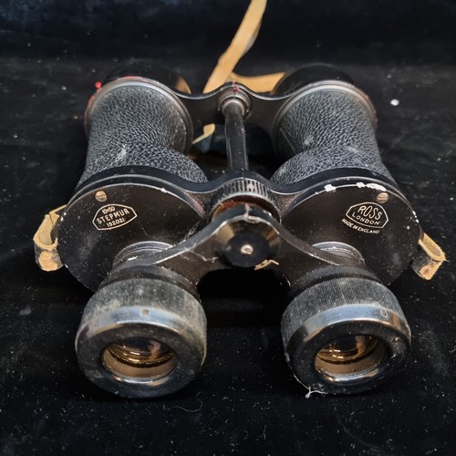 182 - A fabulous pair of vintage Ross 10x50 field binoculars housed in their original hard shell tan leath... 