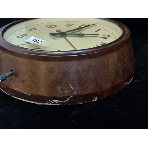 192 - A wonderful large vintage heavy Smith Sectric English made vintage Bakelite wall clock.