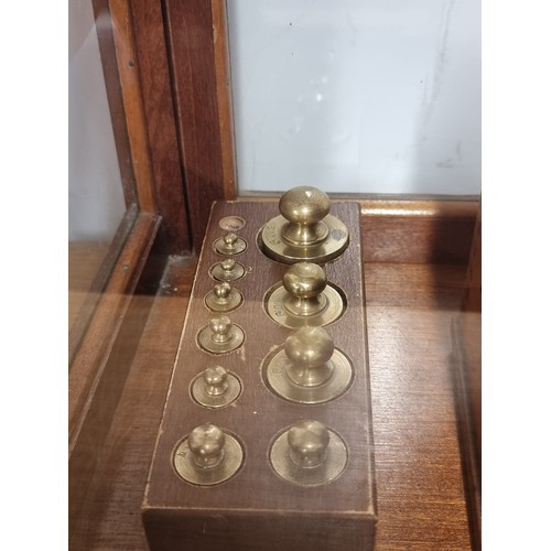 254 - Star Lot : A superb Osaka S. Murakami Japanese  scales and accompanying weights housed in a glass di... 