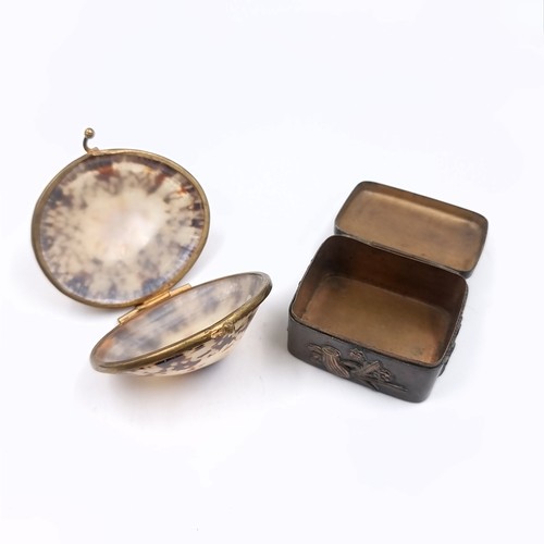 530 - Two Antique items consisting of  Japanese bronze/ brass hinged box with floral inlays to top and sid... 