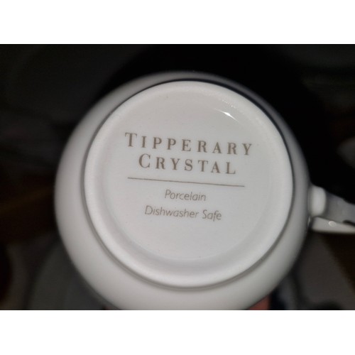 422 - Tipperary Crystal porcelain dinnerware set for four places, elegantly designed with intricate emboss... 