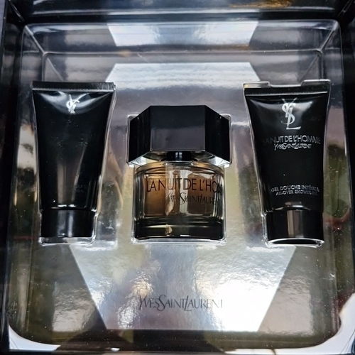 644 - Yves Saint Laurent La Nuit de L'Homme gift set includes eau de toilette, aftershave balm, and shower... 