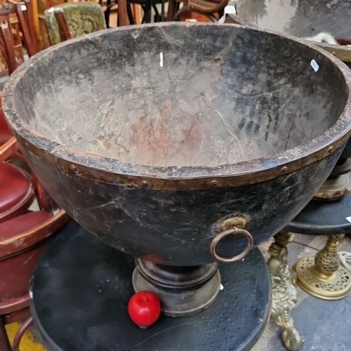 693 - Star Lot : A huge Pair of large mid 19th century antique wood fire bowls with riveted brass rims and... 