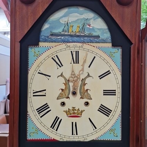 1192 - Super star lot :Mahogany longcase clock with a nautical-themed painted dial, signed Alan Watson. Fea... 