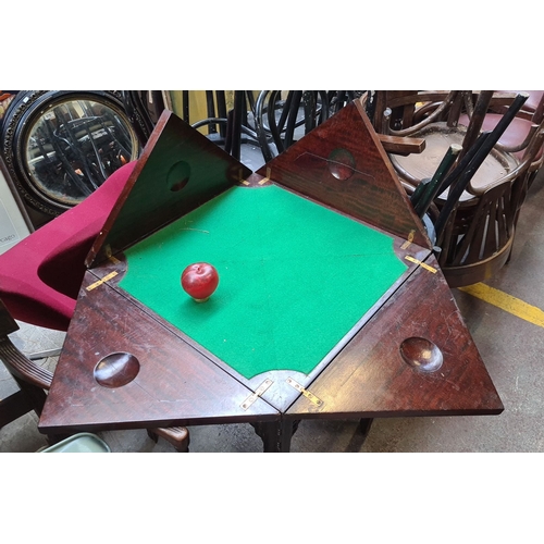 719 - Star Lot : Antique Victorian mahogany games table with fold-out green baize playing surface, integra... 