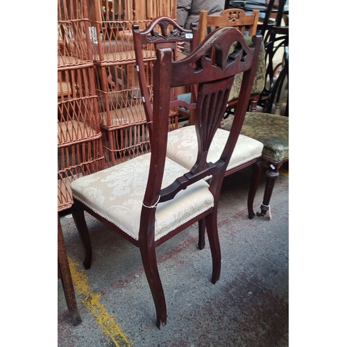 735 - Pair of vintage  mahogany hall  chairs by Robb & Co Ltd, Belfast. Elegant pierced backrests, cabriol... 