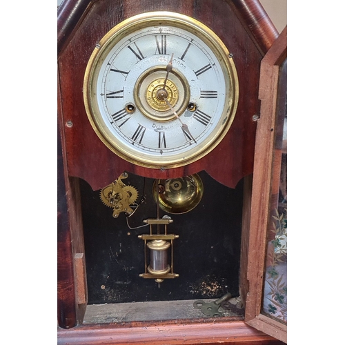 738 - 19th-century American mahogany mantel clock by Cornell & Burgess, Dublin. Gothic-style case with pai... 