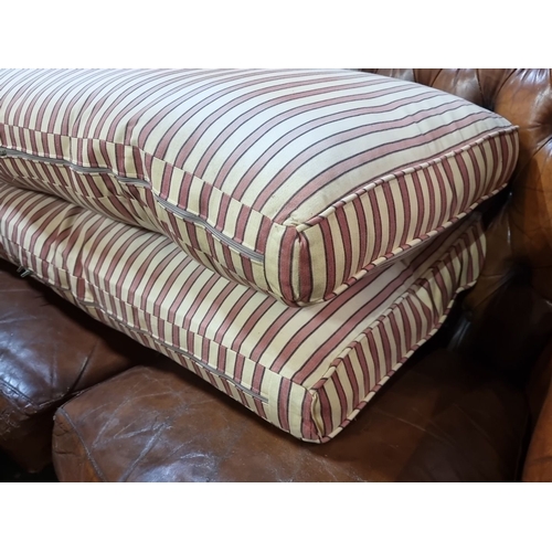 917 - Pair of vintage striped sofa cushions with removable covers. Featuring a classic red and beige strip... 