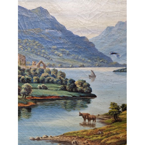 1330 - Star Lot: A wonderful 19th century original oil on canvas painting. Features a Scottish landscape wi... 