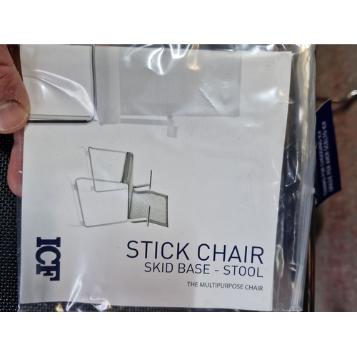 1408 - Four as new ICF made in Italy Stick Chairs with skid base, featuring a metal frame and mesh seating ... 