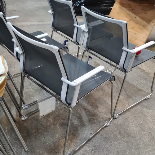 1408 - Four as new ICF made in Italy Stick Chairs with skid base, featuring a metal frame and mesh seating ... 