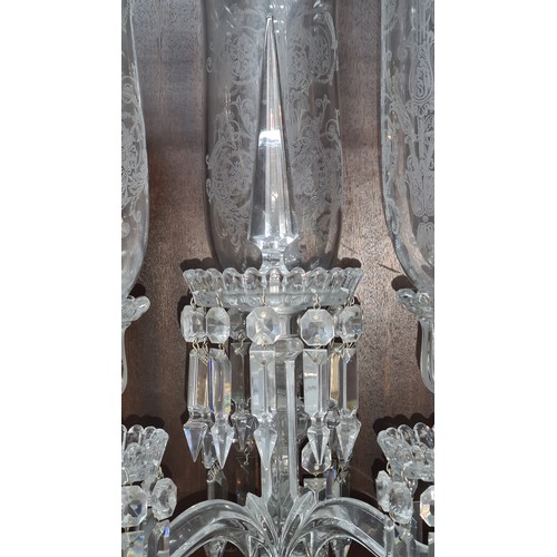 968 - Super Star Lot: An outstanding vintage  Baccarat Crystal three light Candelabra. The base is an impr... 