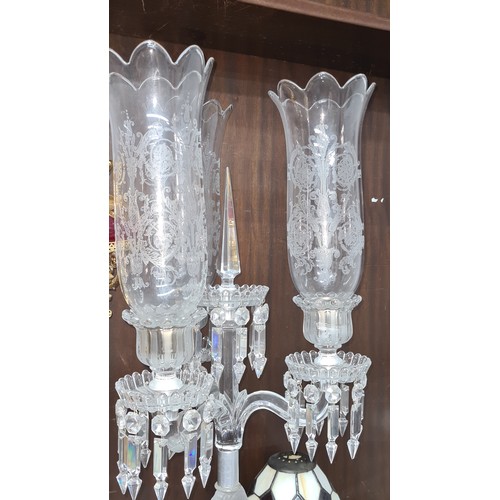 968 - Super Star Lot: An outstanding vintage  Baccarat Crystal three light Candelabra. The base is an impr... 