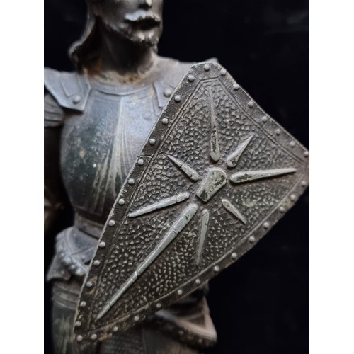 492 - Star Lot : A pair of fabulous Large Knights in armour carrying sword with heavy black marble stands.... 