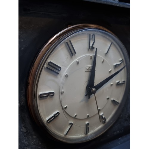 493 - Star Lot : A fabulous antique heavy slate presentation clock featuring a spelter sculpture of a moun... 