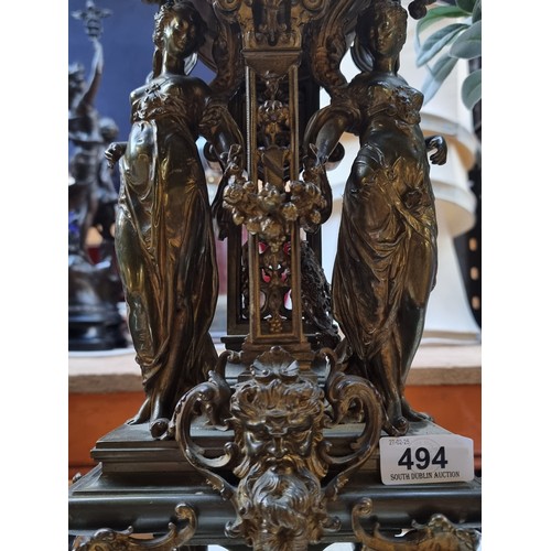 494 - Super Star Lot: An incredible, very heavy antique gilt bronze French mantel clock featuring an elabo... 