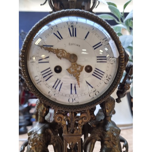 494 - Super Star Lot: An incredible, very heavy antique gilt bronze French mantel clock featuring an elabo... 