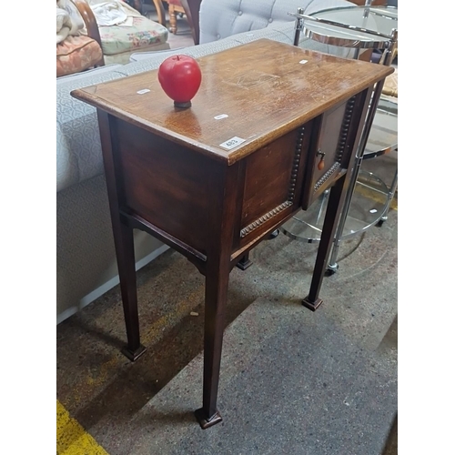 483 - Edwardian mahogany side table with inlaid decoration, single drawer, and lower shelf. Beaded detaili... 