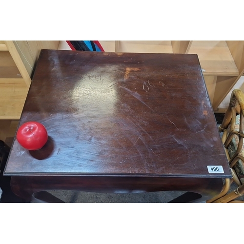 490 - Mahogany side table, Queen Anne style, cabriole legs with pad feet. What A shape.