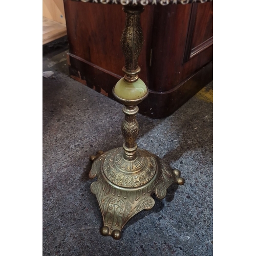 496 - Victorian style side table with a green onyx top and an ornate brass base featuring floral motifs. I... 