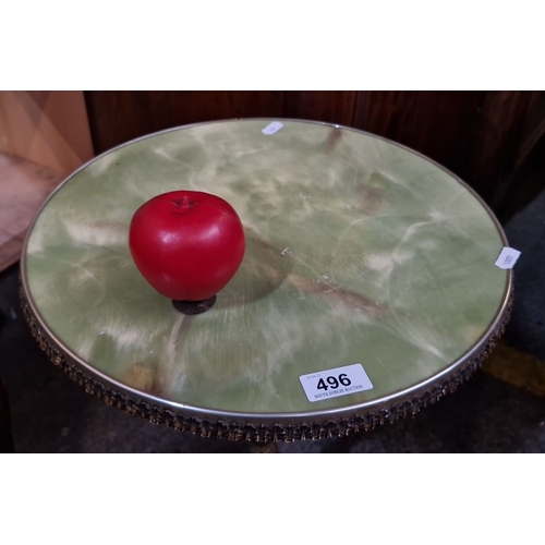 496 - Victorian style side table with a green onyx top and an ornate brass base featuring floral motifs. I... 
