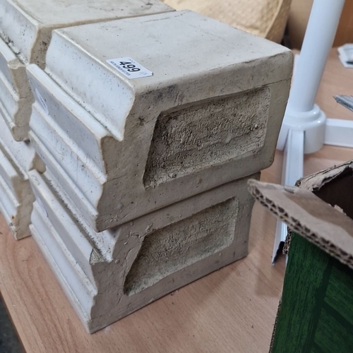 499 - A good heavy set of five marble statue / sculpture plinths