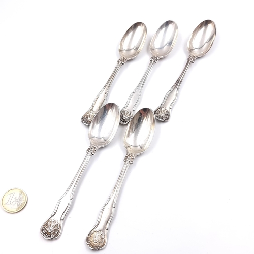 514 - Star Lot: A good set of five antique Victorian sterling silver spoons featuring shell patterns. Hall... 