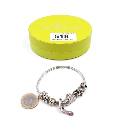 518 - A Chamilia 'Mum' sterling silver 925 charm bracelet. Each charm marked 925. Total weight 40.47 grams... 