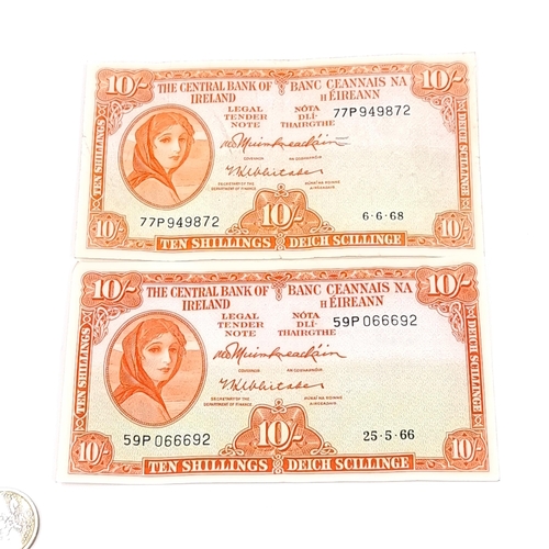 527 - Two Lady Lavery 10 shilling Irish bank notes. Dated 25.5.66 & 6.6.68. Graded fine.