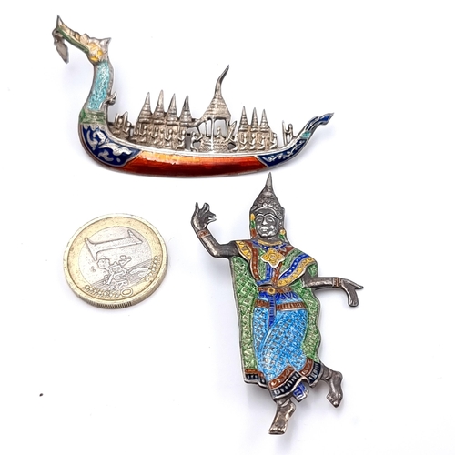 540 - Two 925 sterling silver Siamese enameled brooches. Both pins intact. Really nice examples. Total wei... 