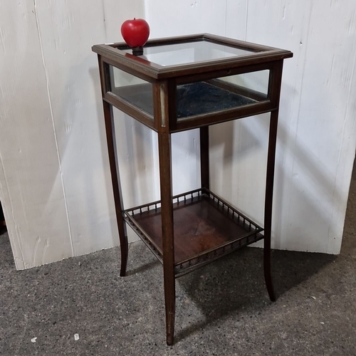 921 - Star Lot : A Mahogany Collector display table with glass top, lower shelf, and brass gallery, Art De... 