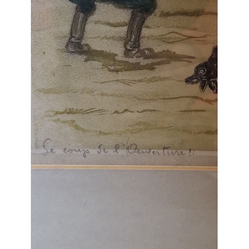 939 - A hand signed etching titled 'Le coup de l'Aventure!'. Features an hunting scene. Titled and signed ... 