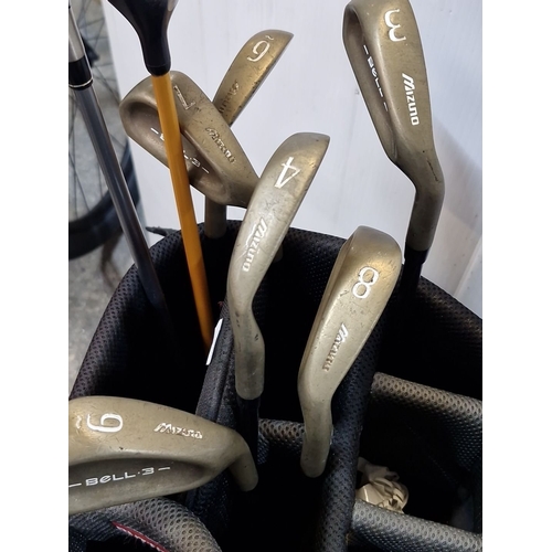 946 - A good set of Mizuno (top Japanese brand ) Irons and a Golf bag with multiple compartments